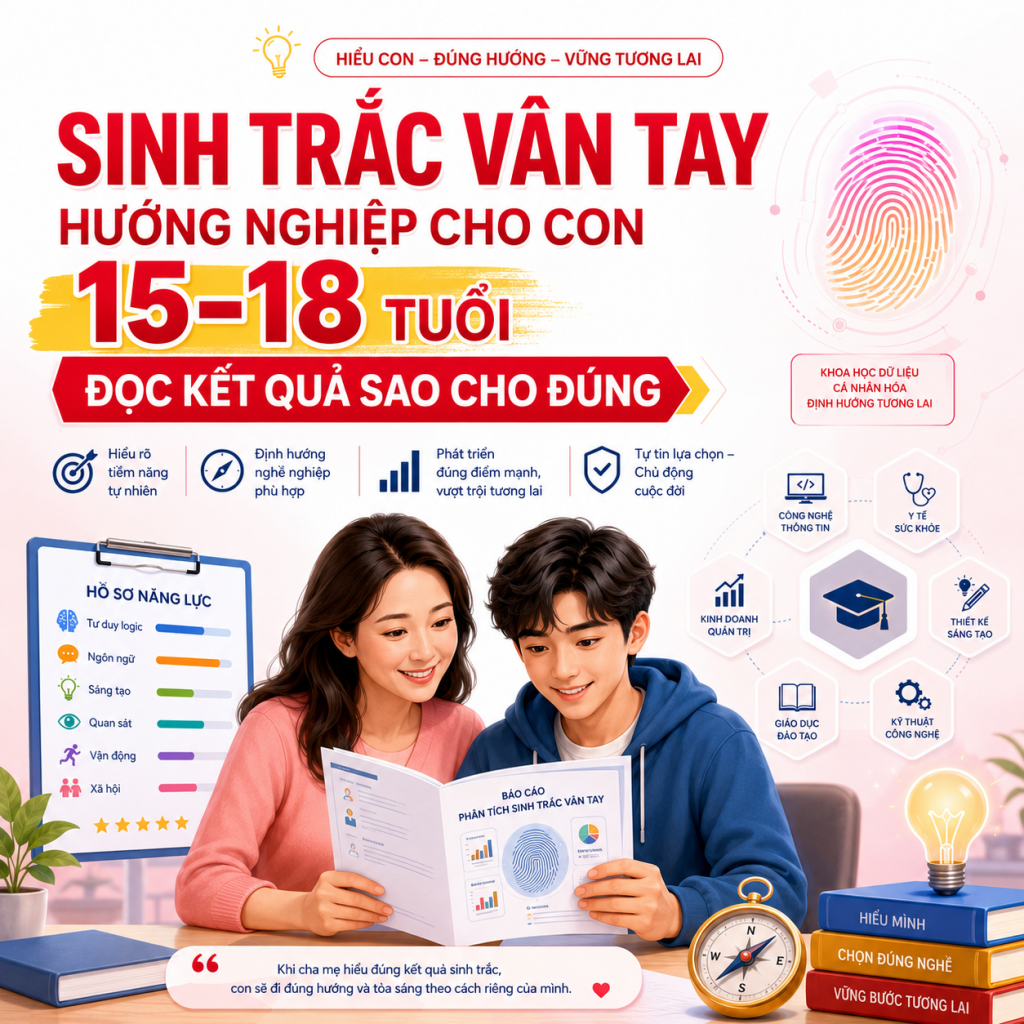 Sinh trắc vân tay hướng nghiệp cho con 15–18 tuổi: đọc kết quả sao cho đúng